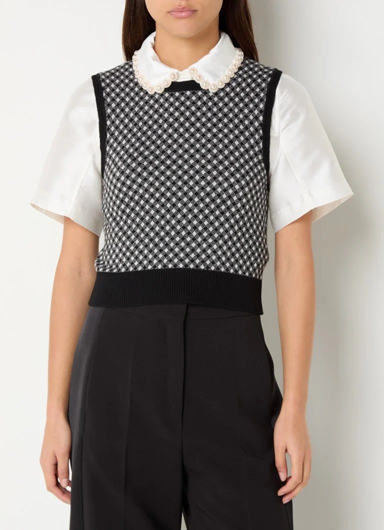 Sandro Fine-knit spencer in cashmere wool blend with checked design
