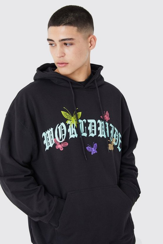 Oversize Hoodie mit Worldwide Schmetterlings-Print