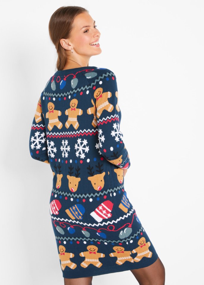 Kurzes Weihnachts-Strickkleid Lebkuchen