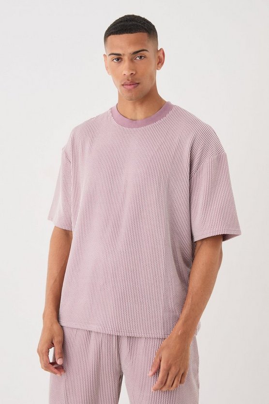 Kastiges strukturiertes Oversize T-Shirt mit Streifen