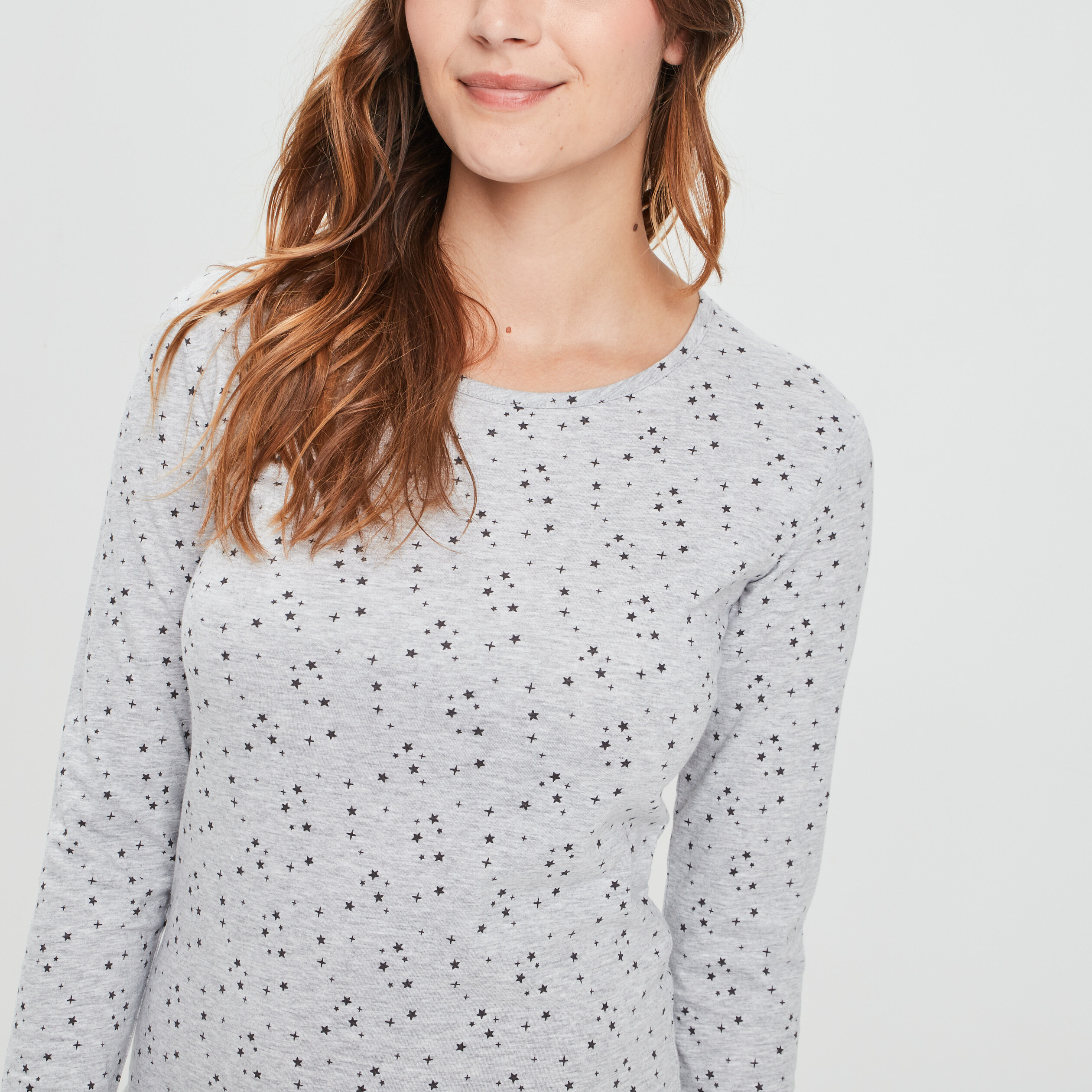 Chemise de nuit manches longues gris clair femme | La Halle