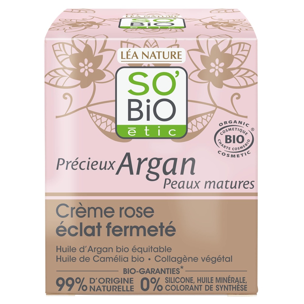LÉA NATURE SO BiO étic Crème rose éclat fermeté jour, PrécieuxArgan Peaux Matures Crème rose