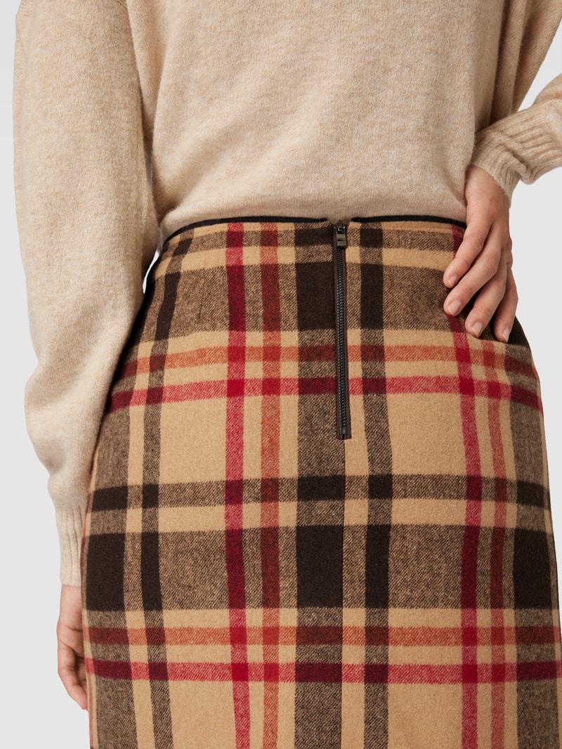 Knielanger Rock mit Allover-Muster in camel