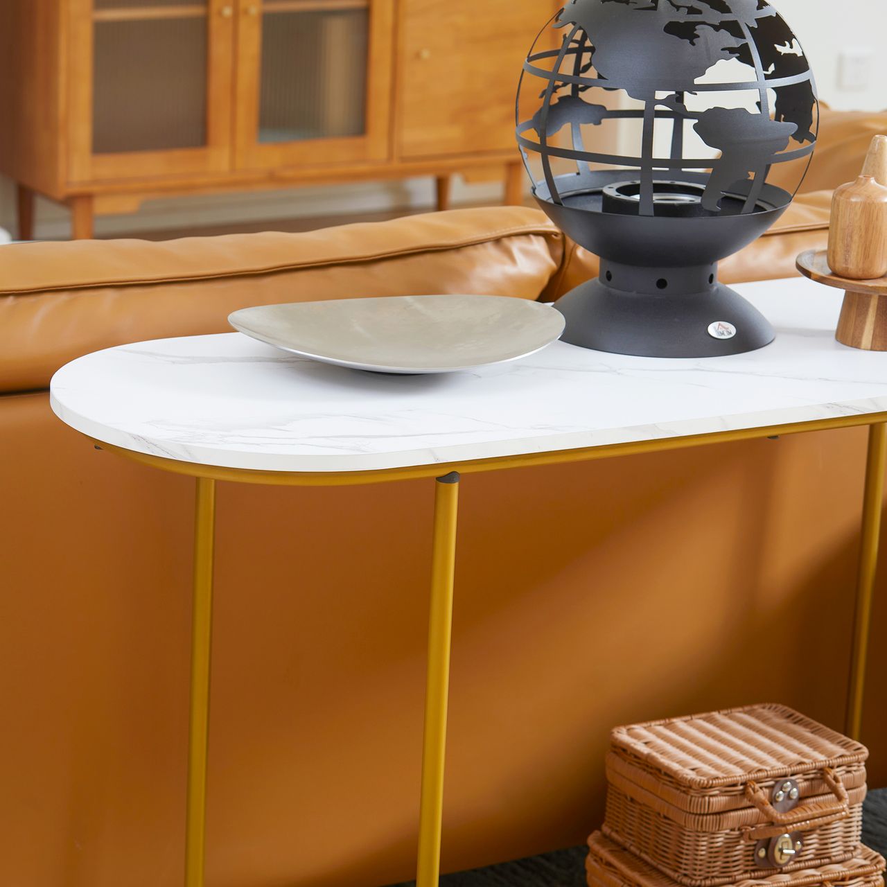HOMCOM Konsolentisch Flurtisch Moderner Beistelltisch Sofatisch Stahl, Weiß Gold