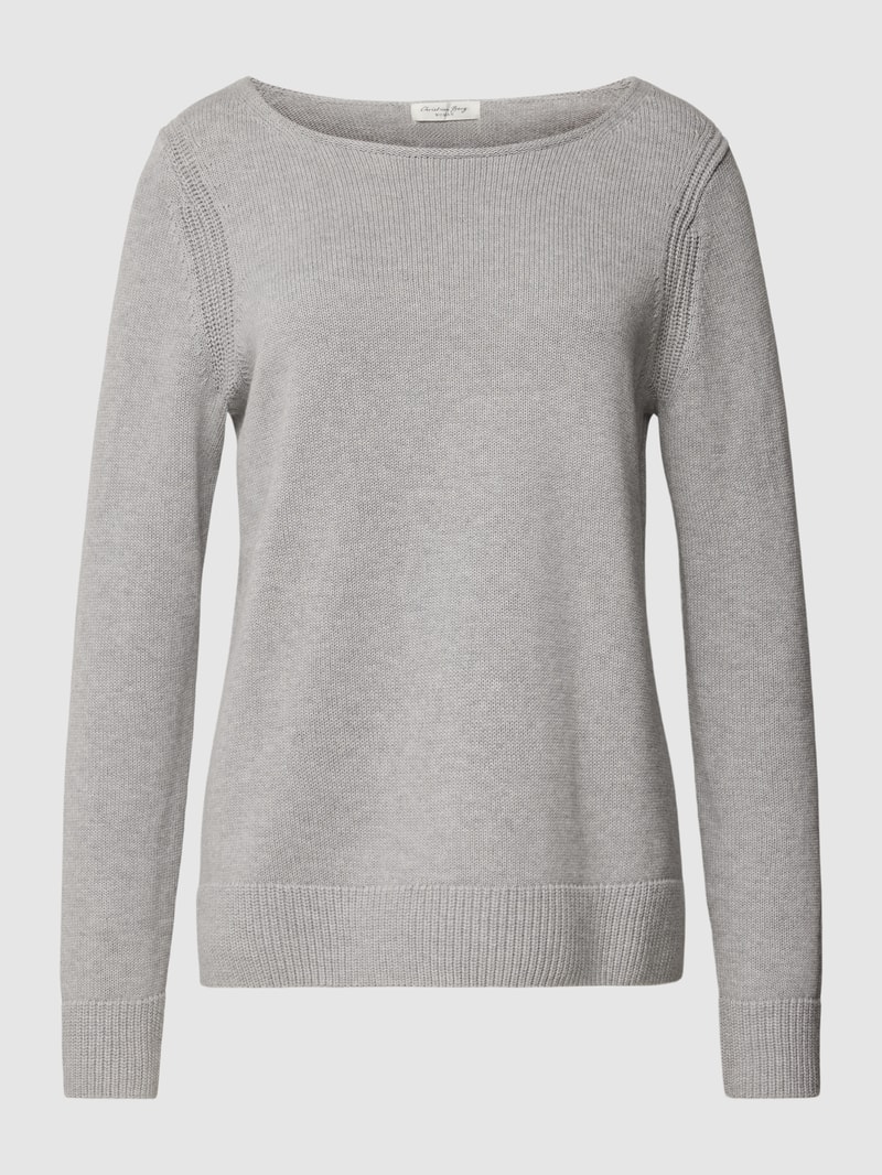 Strickpullover mit U-Boot-Ausschnitt in mittelgrau meliert