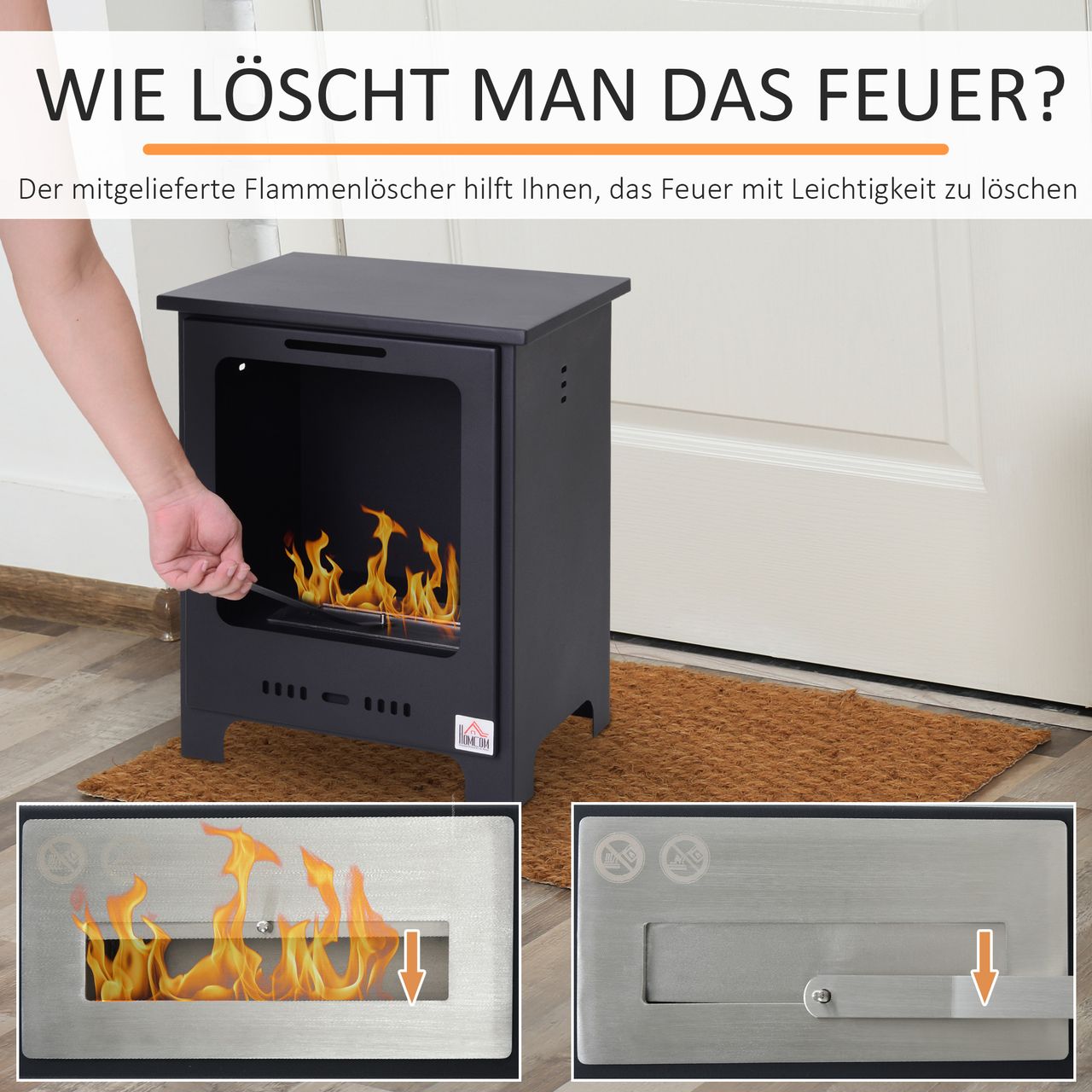 HOMCOM Ethanol-Kamin Bio-Ethanol-Brenner 0,9 L 3 Stdn. Brenndauer Metall