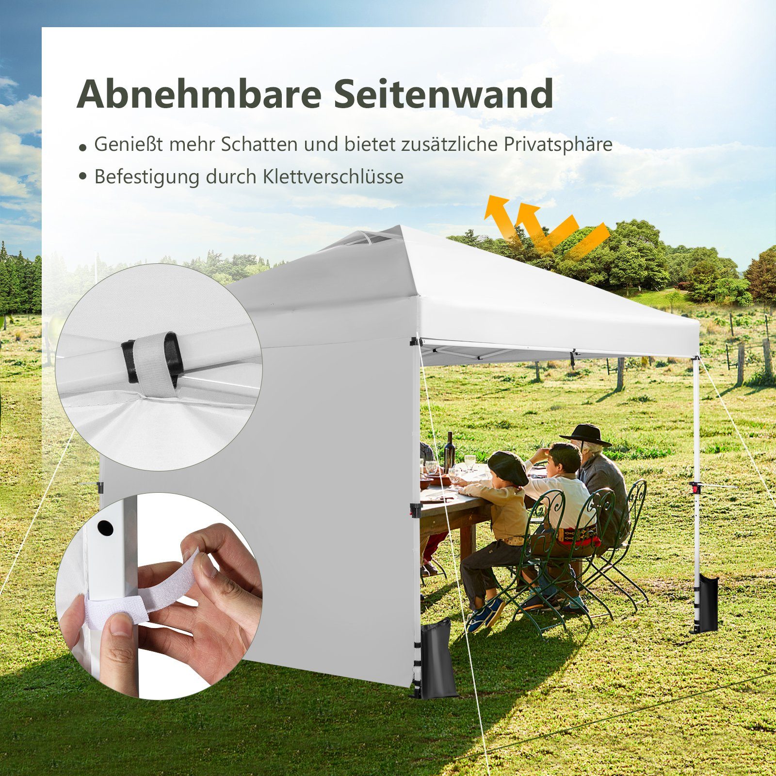 COSTWAY Faltpavillon 3x3m Pop Up Pavillon, faltbar&tragbar, UV-Schutz 50+