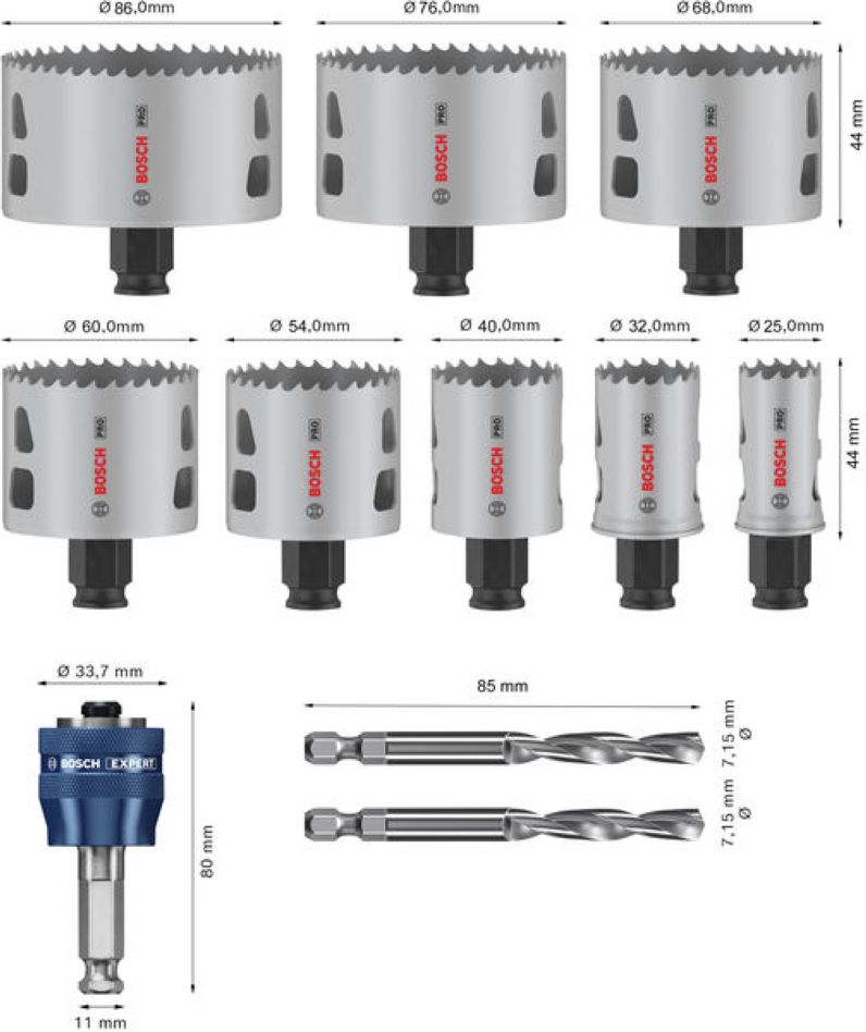 Bosch Blue Accessories 2608594430 PRO Multi Material PC Plus Lochsägen-Set 11-teilig