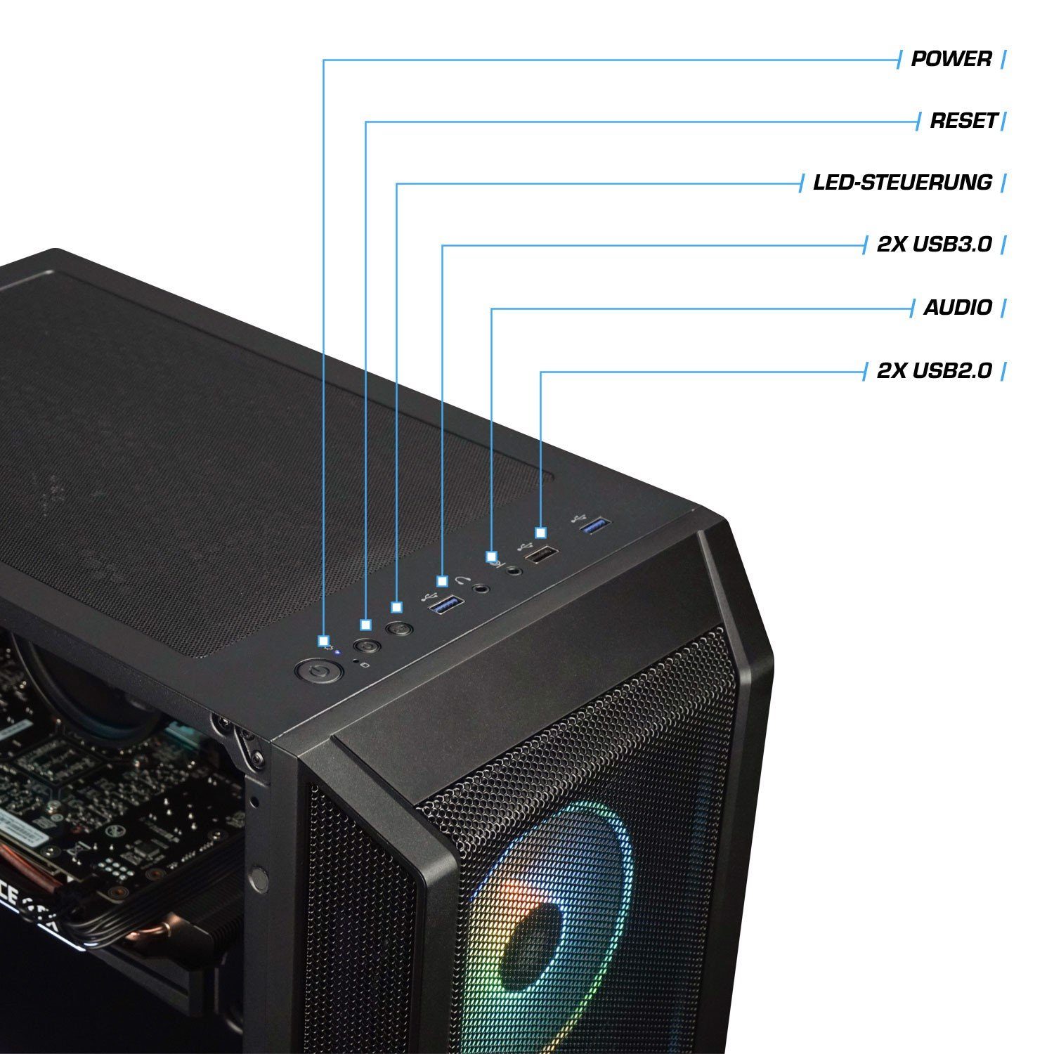 Kiebel Citadel V Gaming-PC (AMD Ryzen 5 AMD Ryzen 5 5500, RTX 3050, 16 GB RAM, 1000 GB SSD, Luftkühlung, ARGB-Beleuchtung)