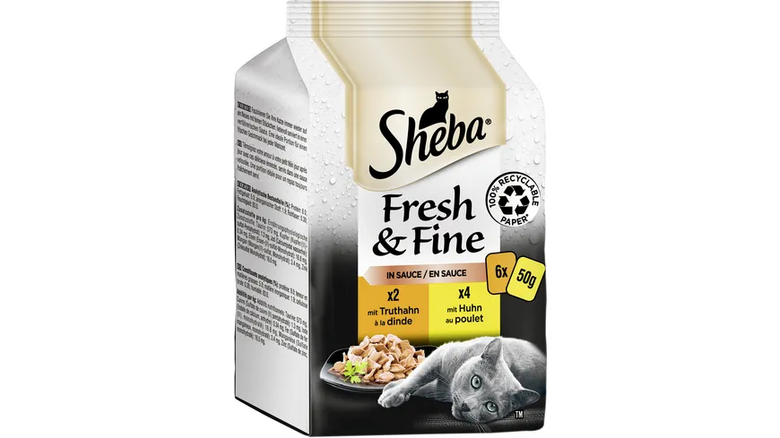 SHEBA® Fresh & Fine in Sauce mit Truthahn und mit Huhn Portionsbeutel 300 g