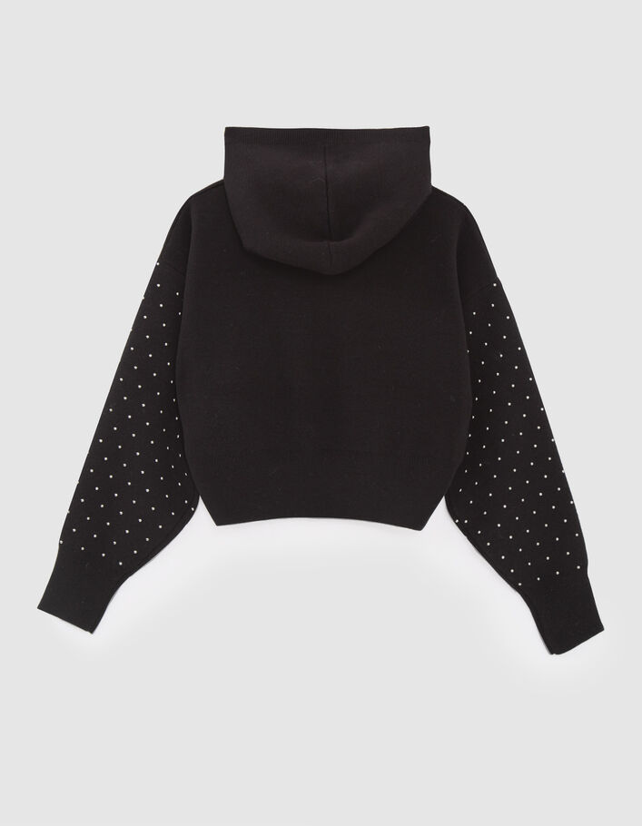 Pull noir forme cropped tricot manches cloutées fille