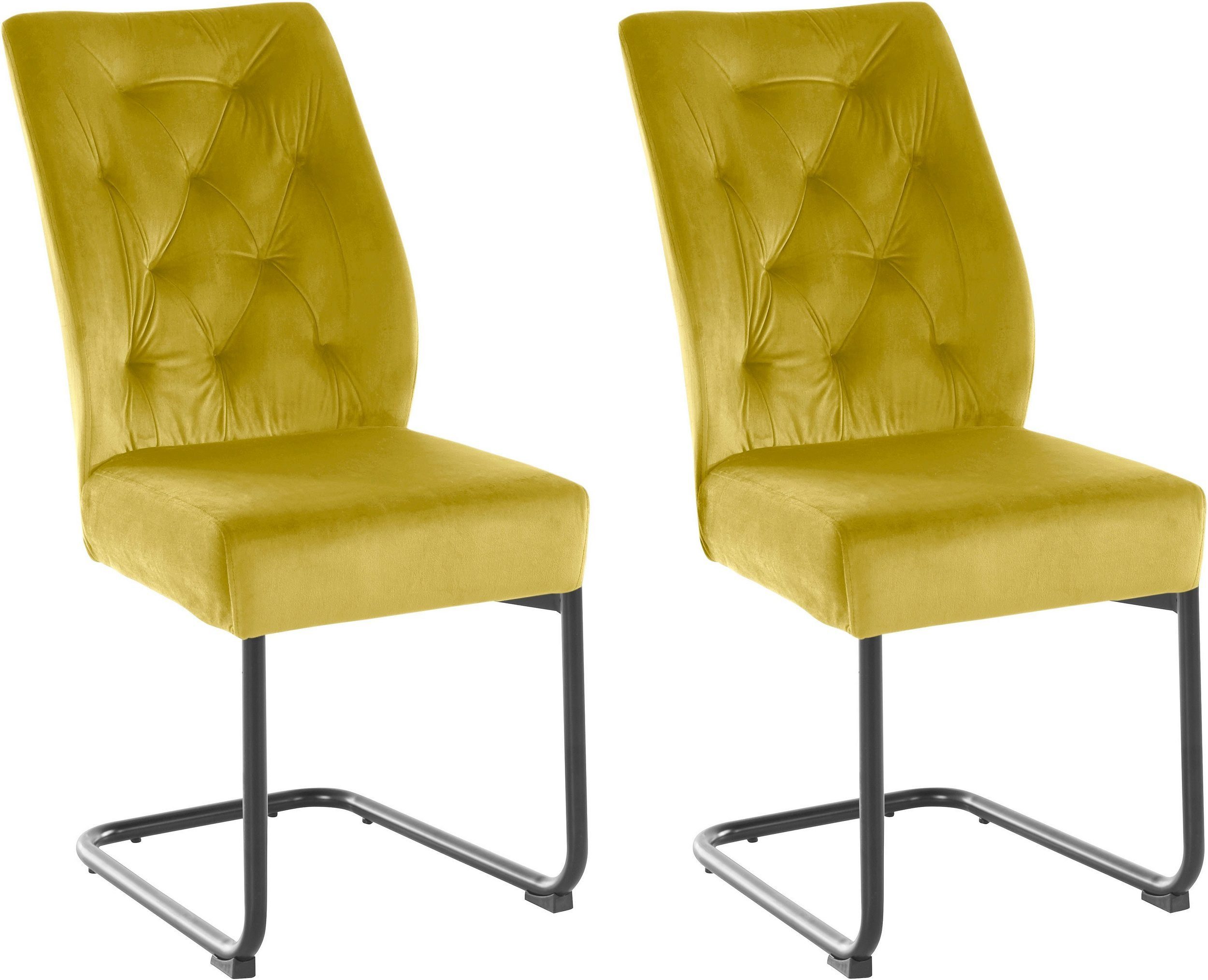 loft24 Freischwinger Sawa (Set, 2 St), Esszimmerstühle, Bezug in Samtoptik, Metallgestell, Sitzhöhe 48 cm