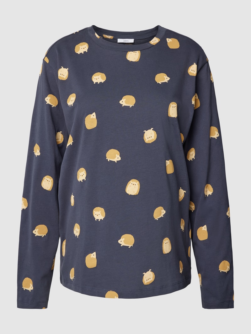 Pyjama-Oberteil mit Allover-Print in dunkelblau