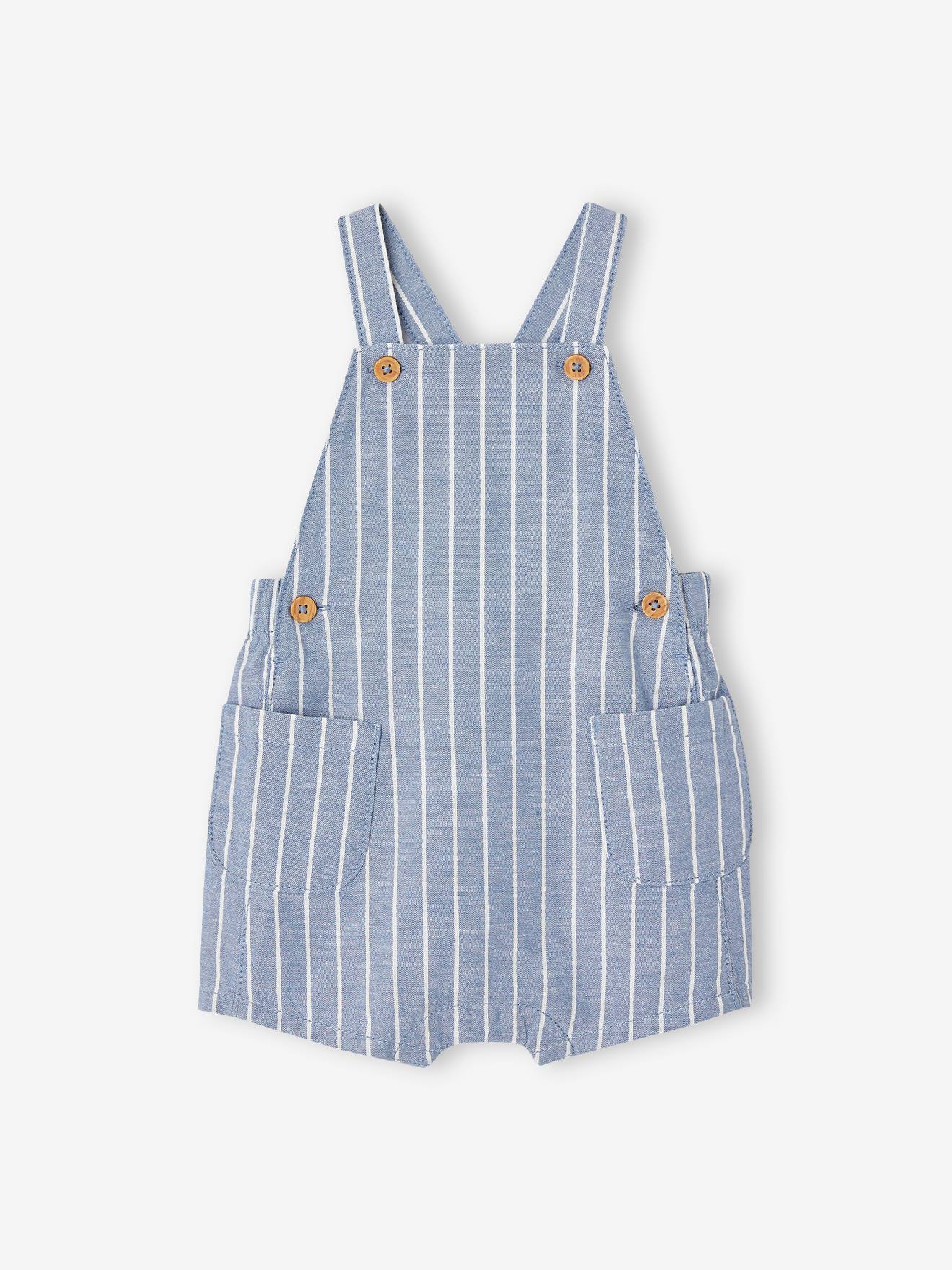 Vertbaudet Baby Latzhose, Leinen/Baumwolle - blau