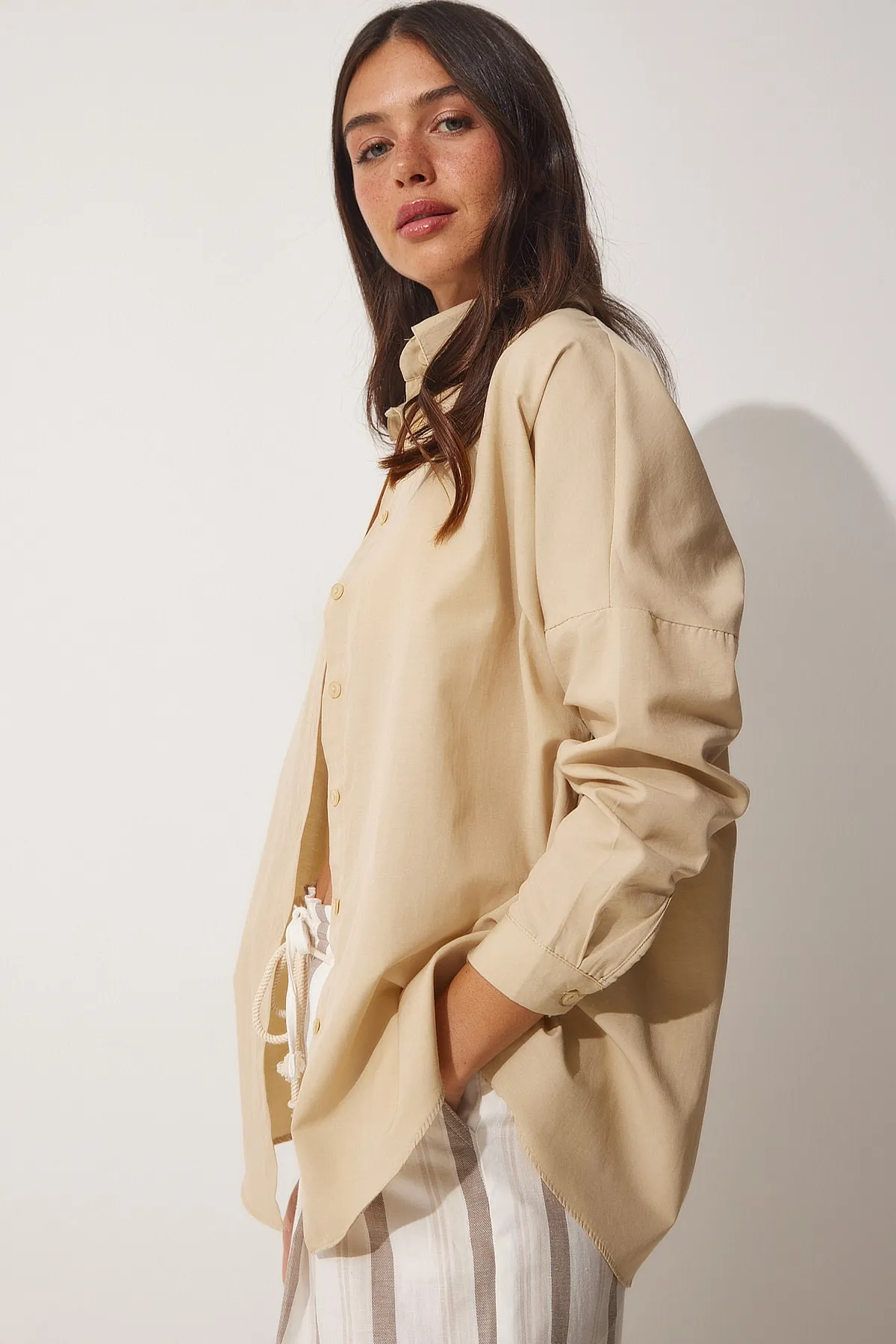 Happiness İstanbul  Hemd - Beige - Oversized
