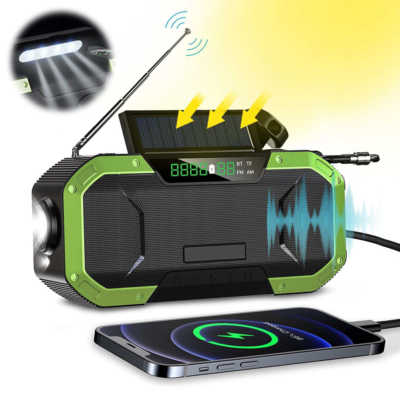 CALIYO Digitalradios, Radios,Solarradio, Kurbelradio mit Handyladefunktion Digitalradio (DAB) (Nostalgie Radio, Kurbelradio mit Handyladefunktion Radio (5000 mAh Powerbank mit USB-Ausgang Powerbank, FM/AM, IPX5)