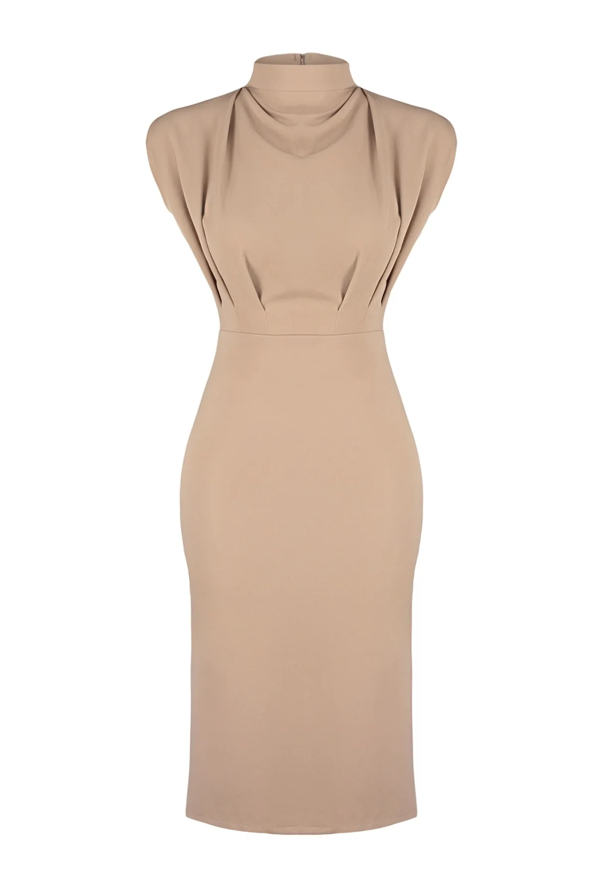 Trendyol Collection  Kamelfarbenes, figurbetontes, gewebtes Kleid mit Stehkragen TWOAW20EL0311