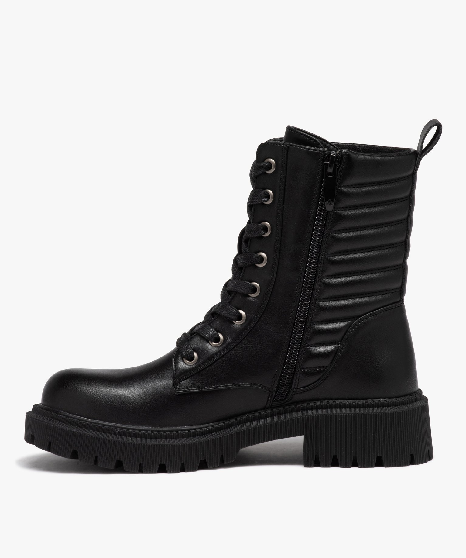 Boots motardes à tige matelassée et grosse semelle cranté... noir | GEMO