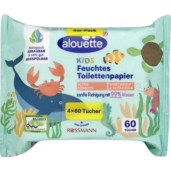 4er-Pack feuchte Toilettentücher Sensitiv Kids