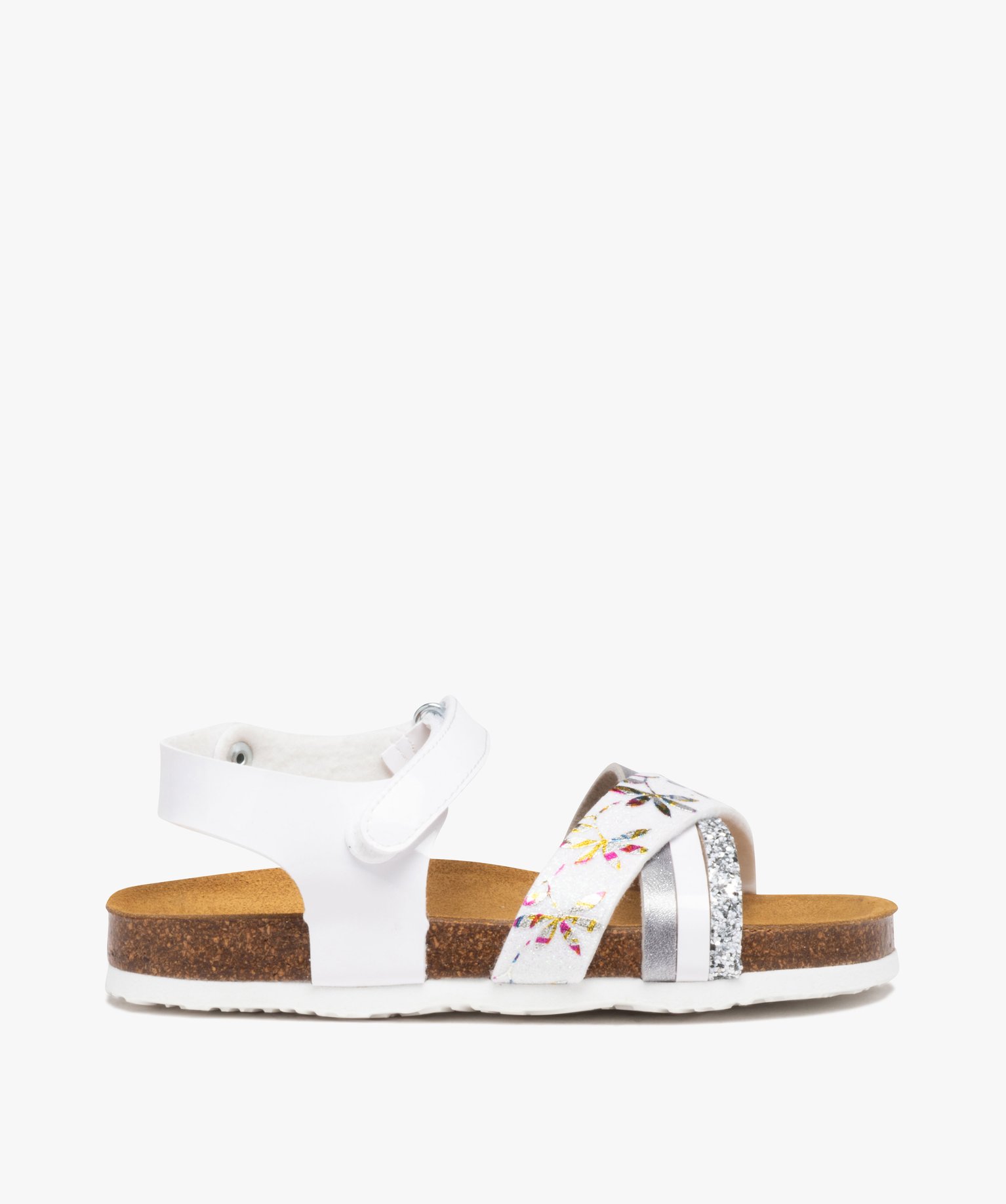 Sandales fille à brides croisées irisées et à paillettes blanc | GEMO