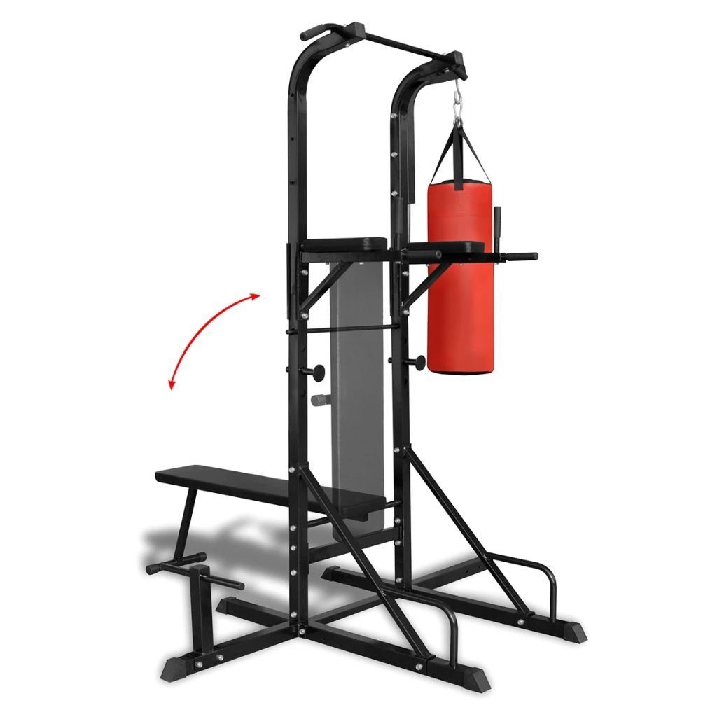 vidaXL Trainingsstation Fitness Kraftturm mit Trainingsbank und Boxsack
