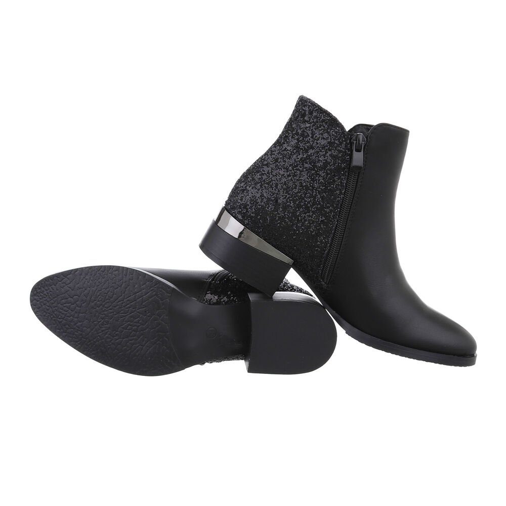 Ital-Design Damen Elegant Schnürstiefelette Blockabsatz Schnürstiefeletten in Schwarz