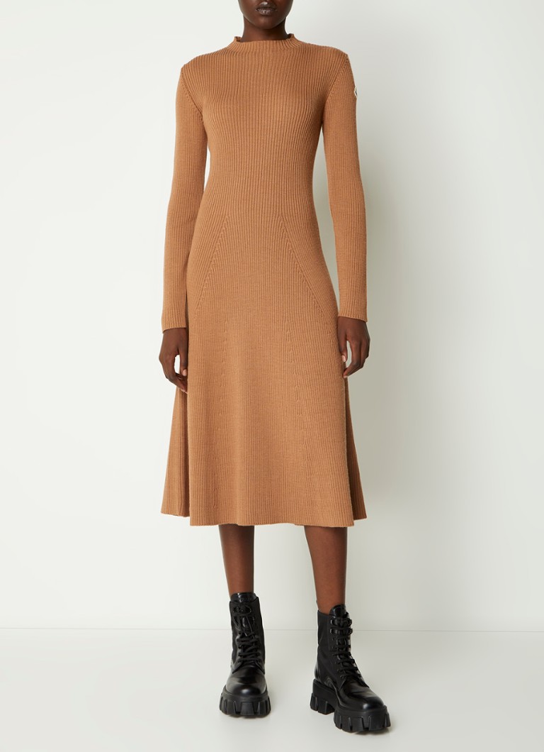 Abito midi Moncler in maglia a coste di misto lana