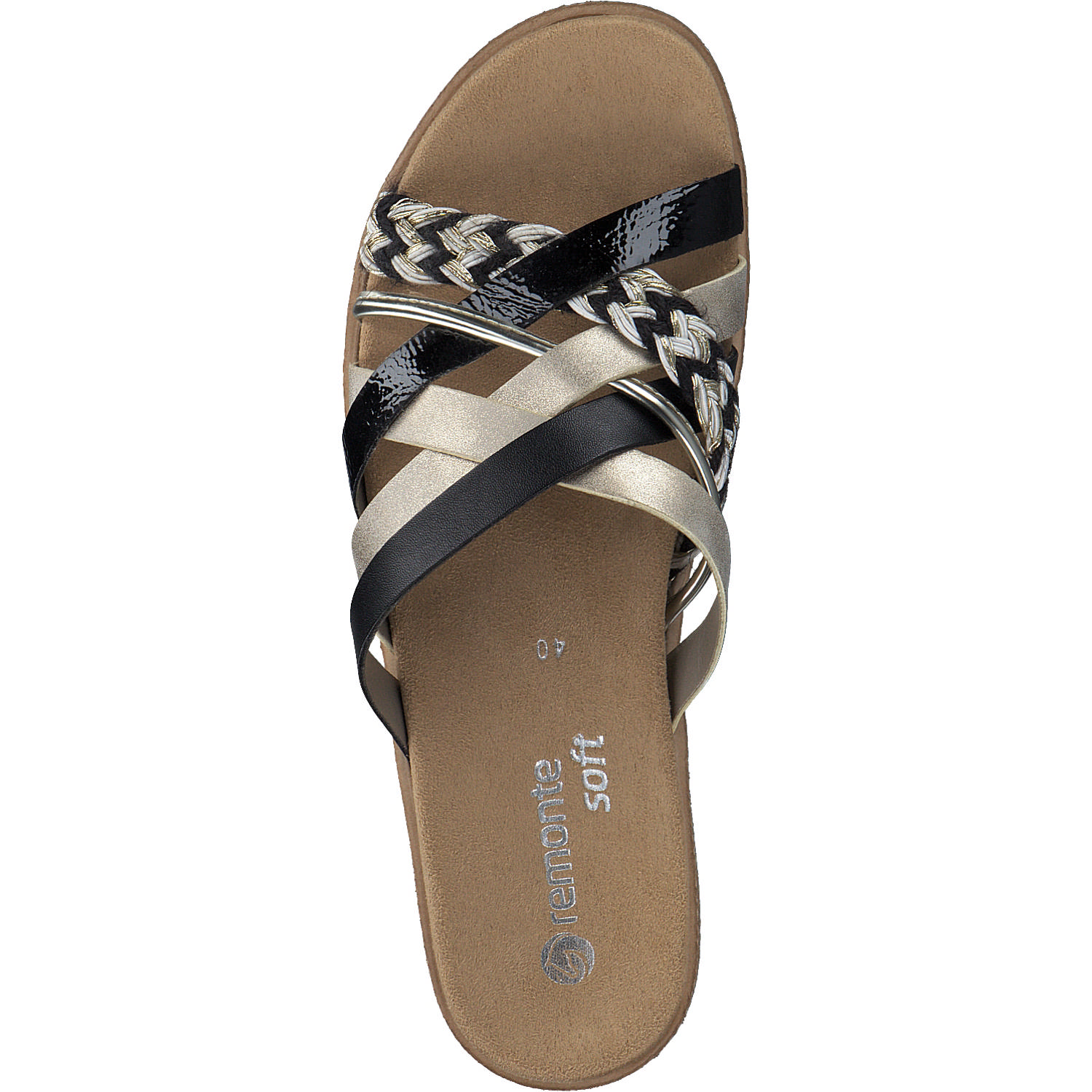 Remonte D0Q50, Plateau-Pantoletten, Damen, schwarz-weiss-gold/gold/musche