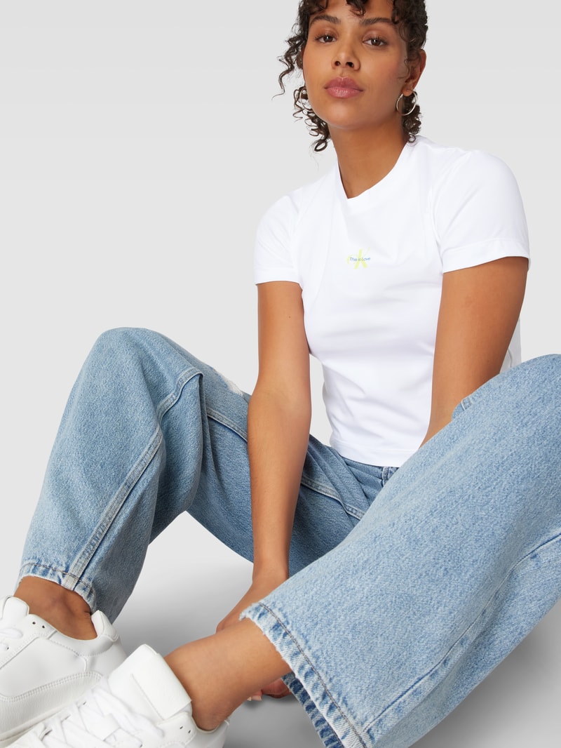 Cropped T-Shirt mit Label-Print Modell 'MONOLOGO BABY TEE' in weiss