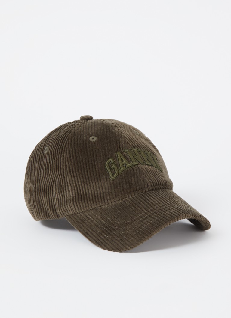 Ganni corduroy cap with logo embroidery