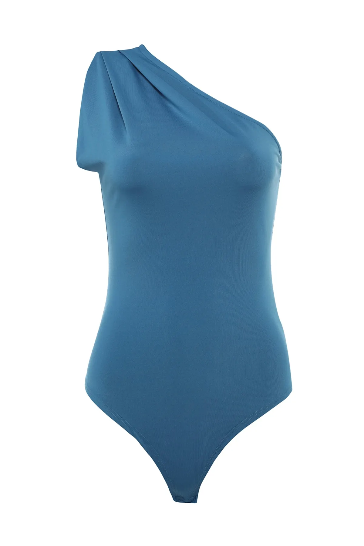 Trendyol Collection  Indigoblauer, asymmetrischer Kragen, flexibler Strickbody mit Druckknöpfen an der Unterseite TWOSS22BD00014