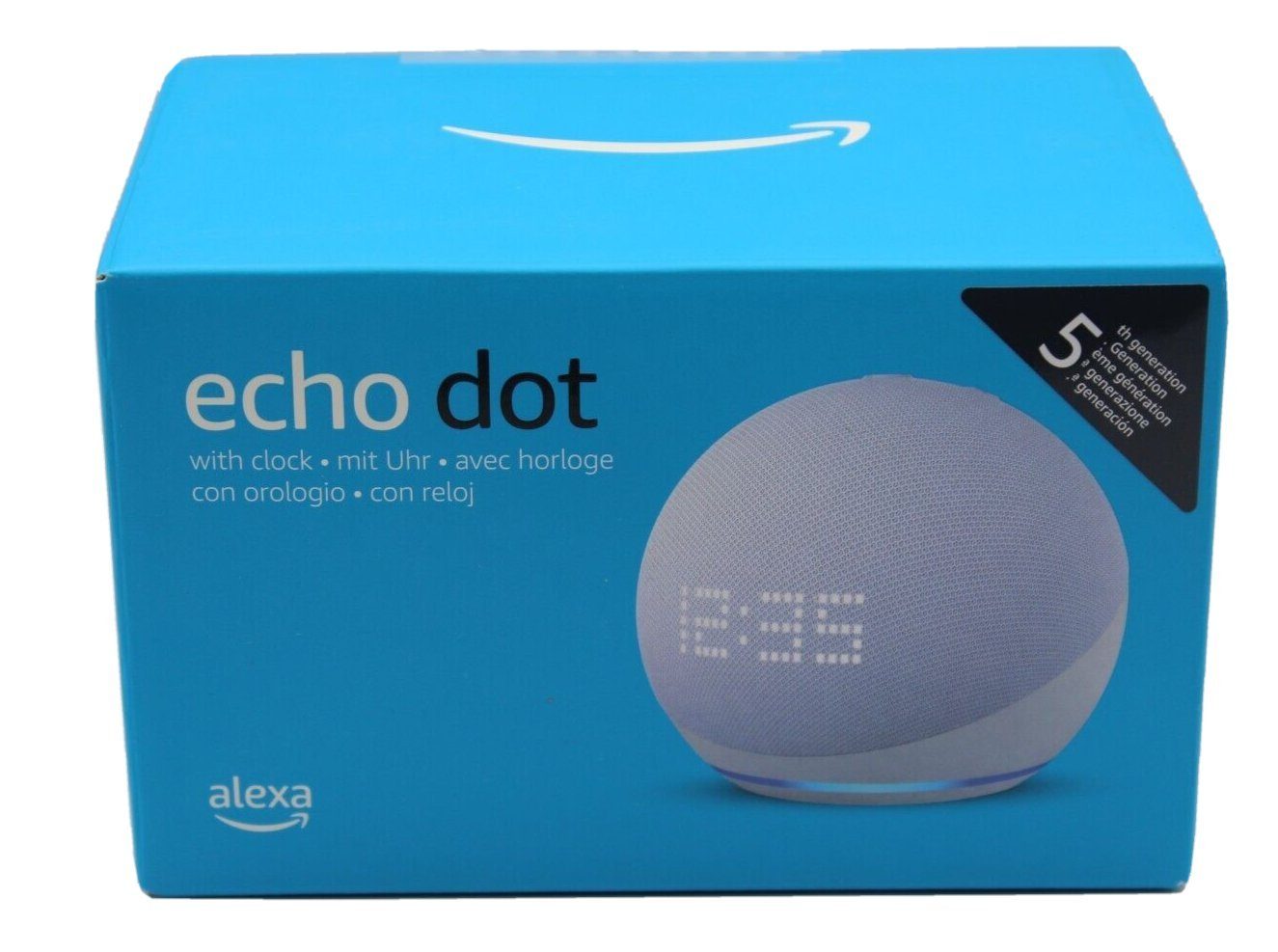 Amazon Echo Dot mit Uhr 5. Generation 1.0 Smart Speaker (WLAN (WiFi), Integrierter Temperatursensor, Mikrofon-aus-Taste)