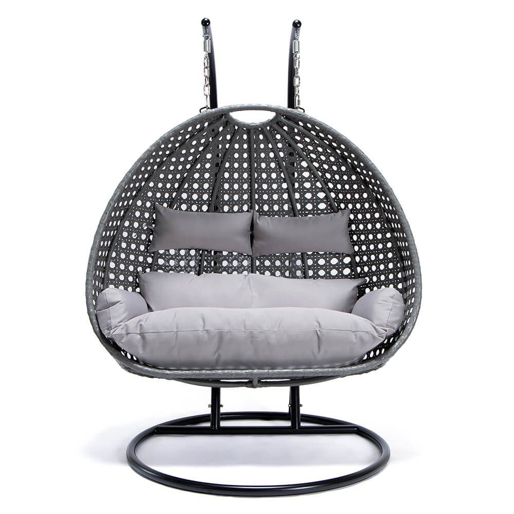 HOME DELUXE Hängesessel Polyrattan Hängesessel TWIN - inkl. Regenabdeckung (Set, 5-St., Arm, Fuß, Korb, Kissen, Kette, Karabinerhaken und Regenabdeckung), gefederte Aufhängung