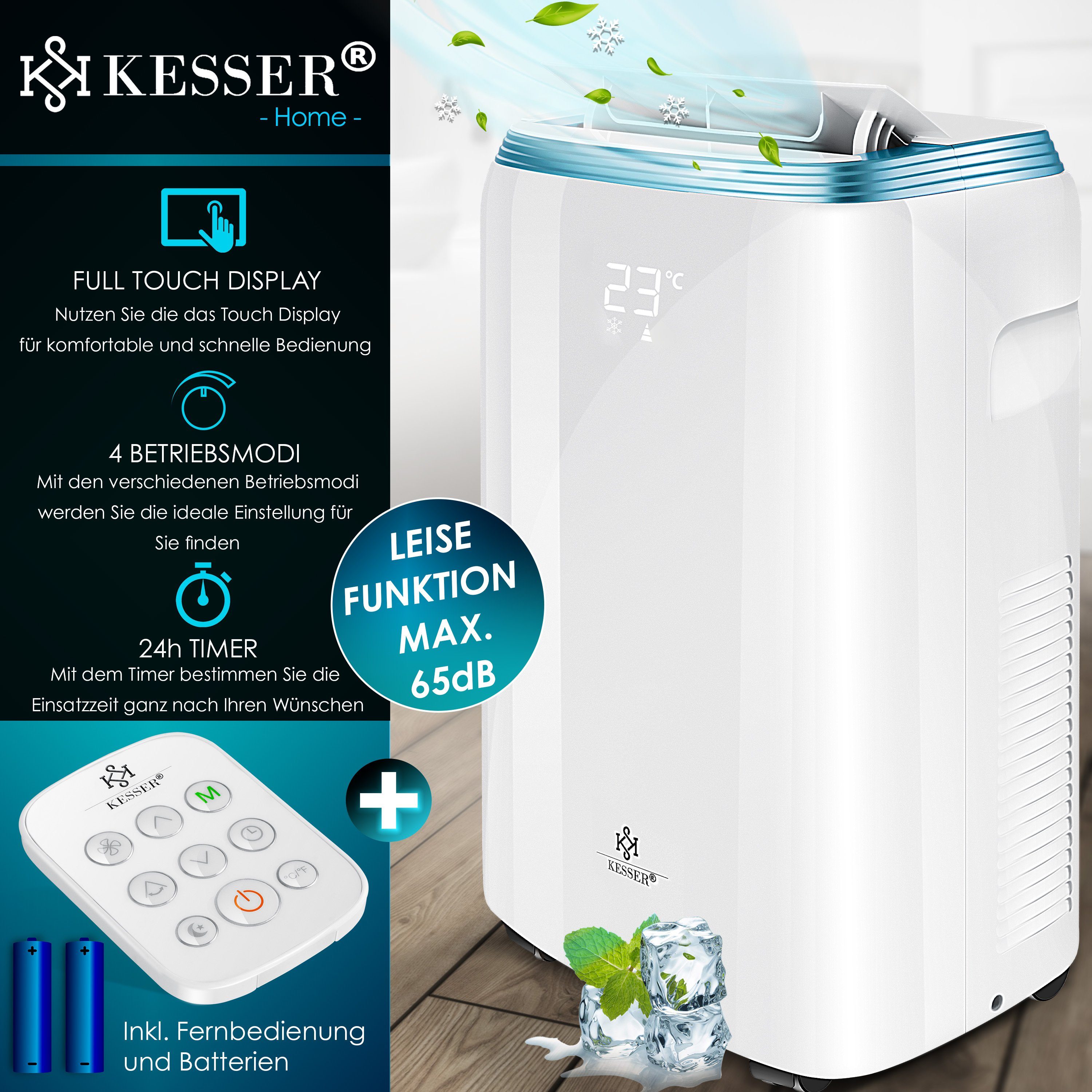 KESSER Klimagerät, Klimaanlage mit Touch-Display - 4 Mod - Timer und Nachtmodus