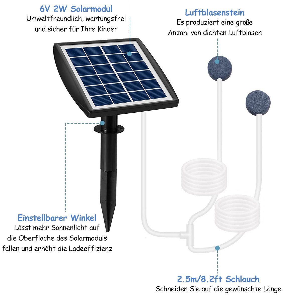 Dedom Solarpumpe Solar-Teichbelüfter, Solar-Sauerstoffpumpen, Springbrunnen-Luftpumpe, Sauerstoffpumpe für kleine Gartenteiche und Fischbecken