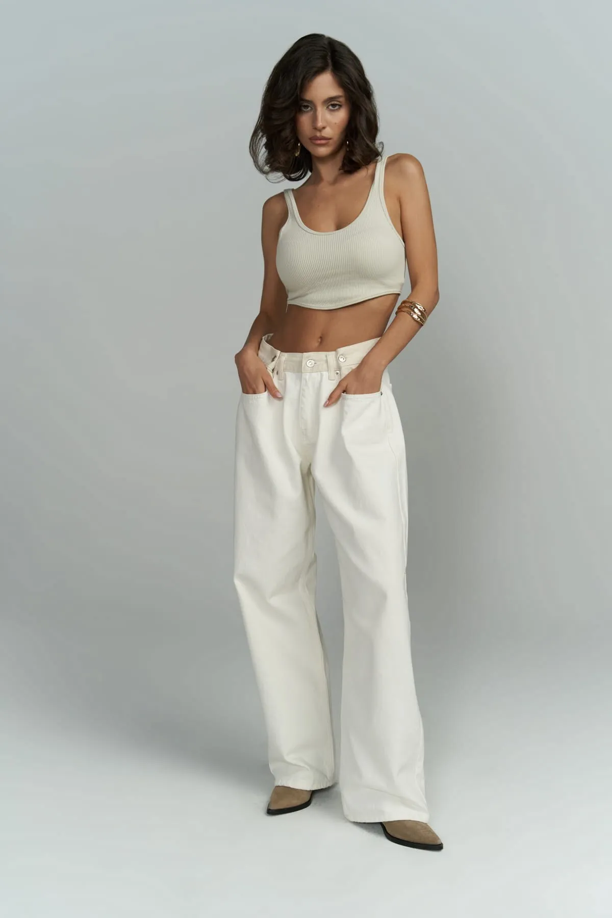 MAİ COLLECTİON  Einzigartige Jeanshose in Ecru/Beige