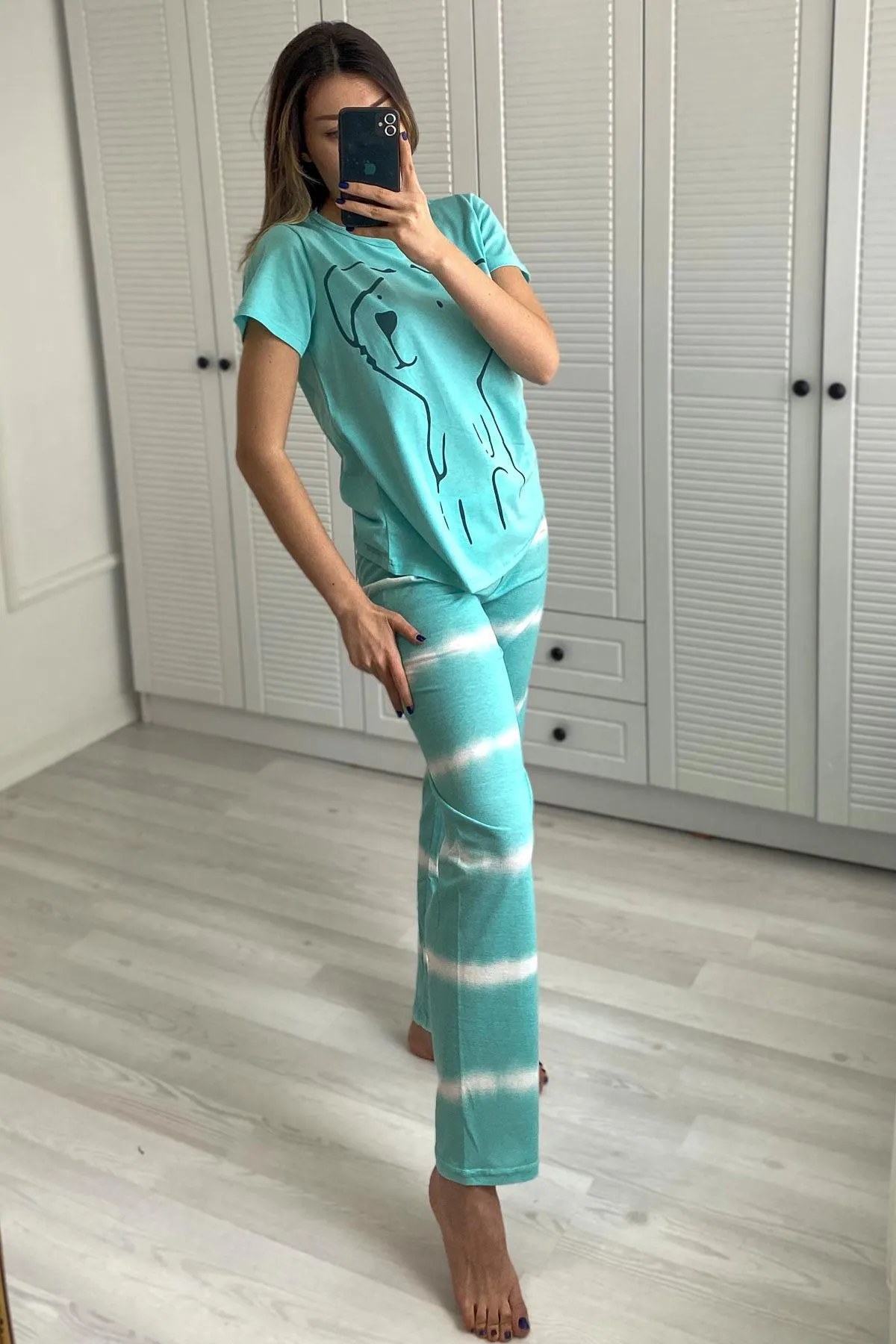 C&City  Kurzarm-Pyjama-Set Grün-441027