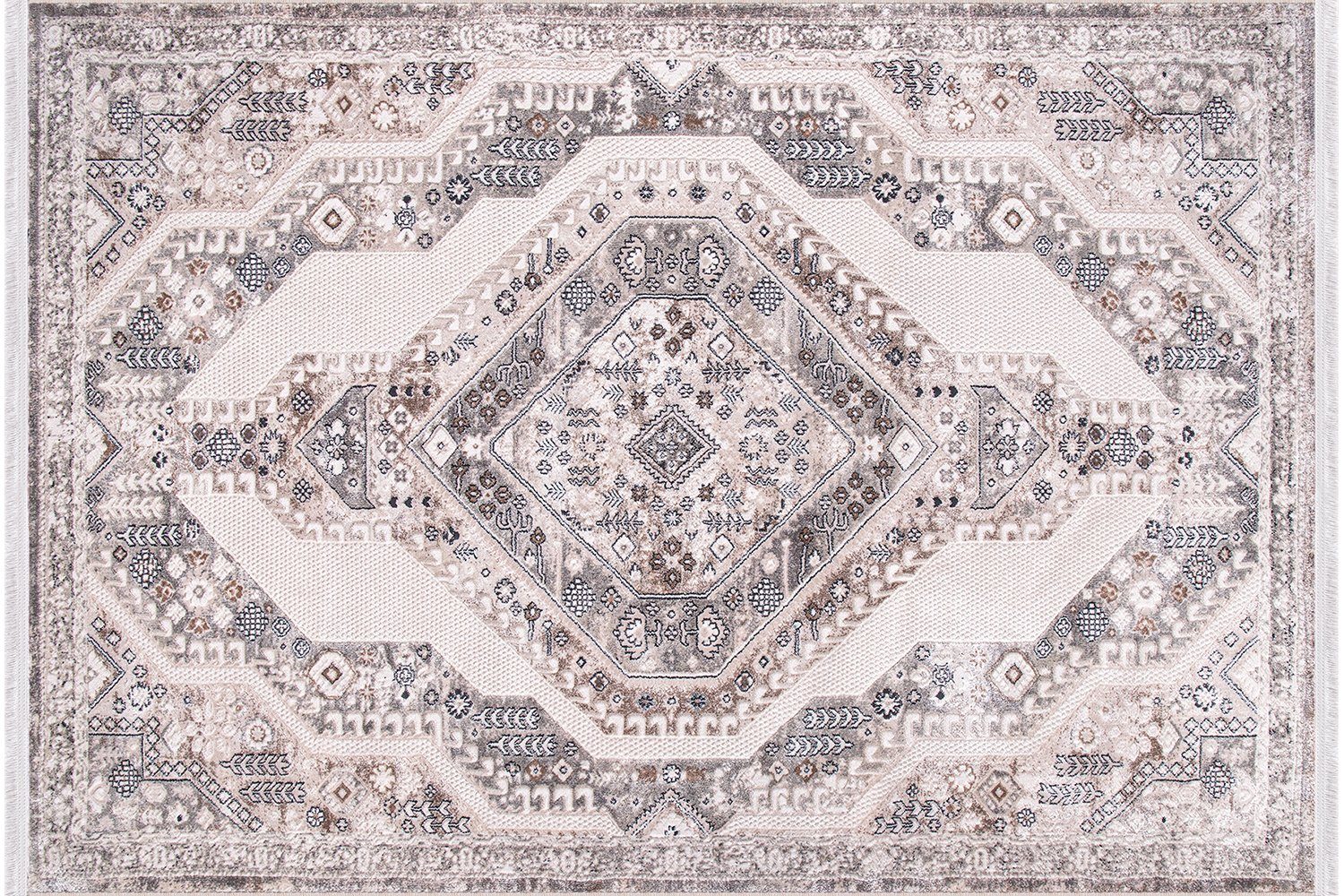 Designteppich Designer Wohnzimmer Carpetilla Richmond Teppich Orient Creme Grau, Carpetilla, Rechteckig, Höhe: 10 mm, Wohnzimmer, Kinderzimmer, Kurzflor