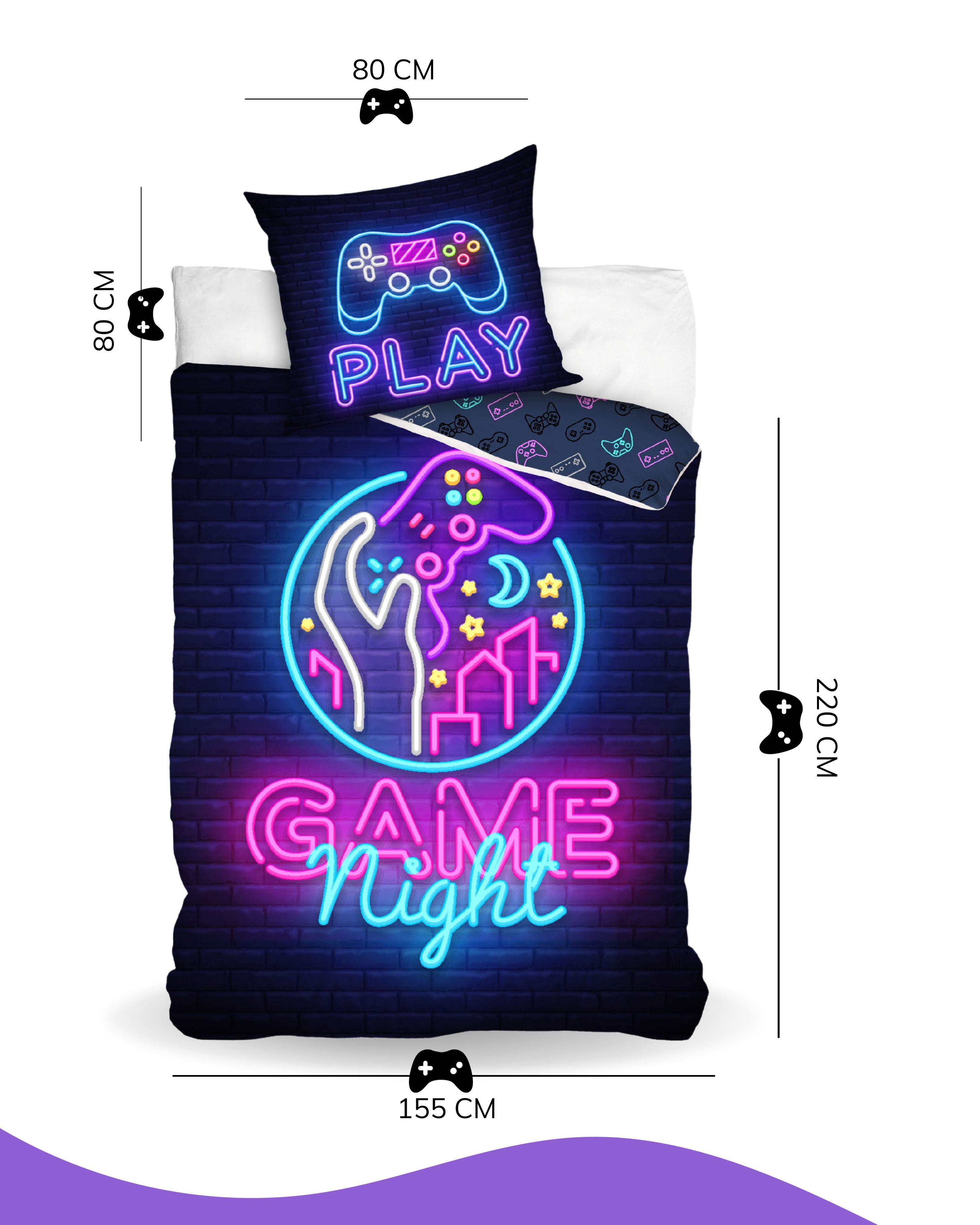 Jugendbettwäsche Gaming Bettwäsche 135x200 oder 155x220, Teenager Game Night, MTOnlinehandel, Mikrofaser, 2 teilig, Zocken Gaming / Game Kinder-, Teenager-Bettwäsche