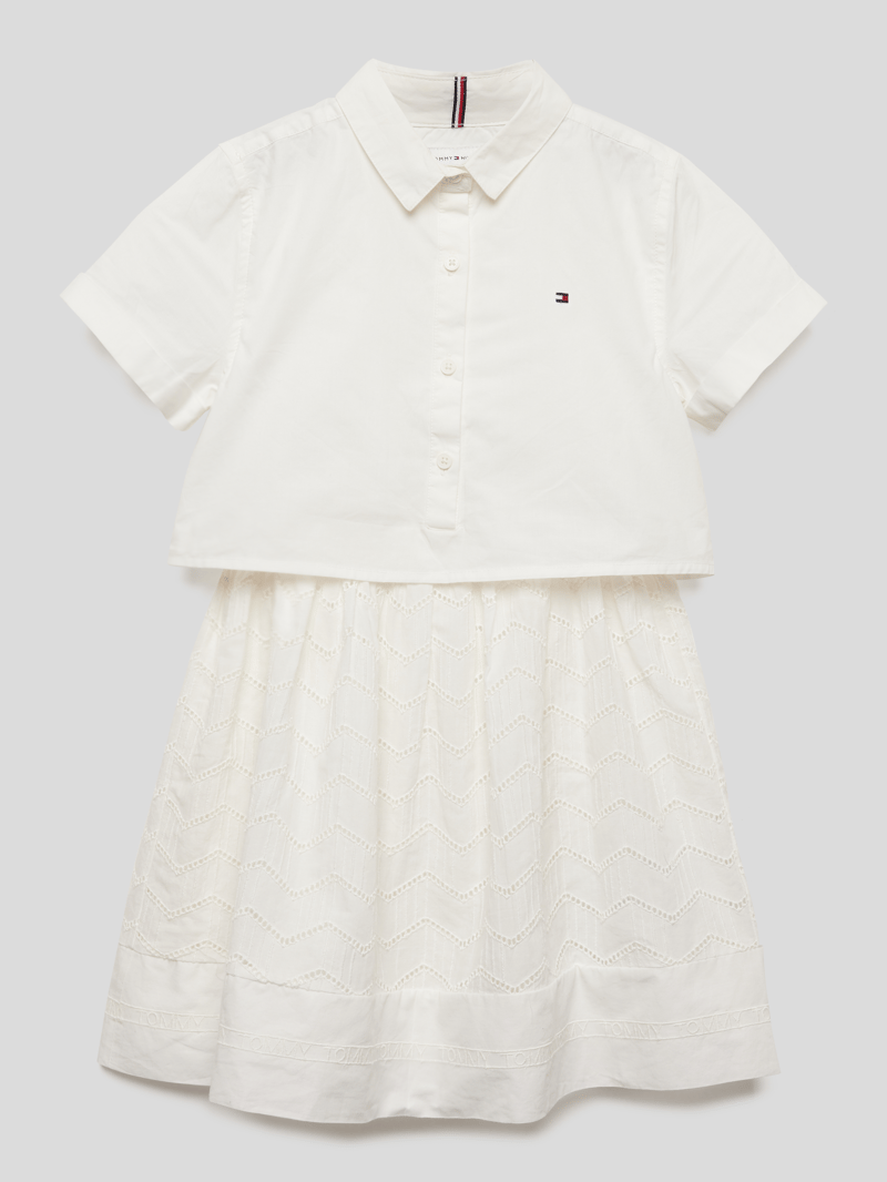Kurzärmeliges Blusenkleid mit Lockstickereien in offwhite