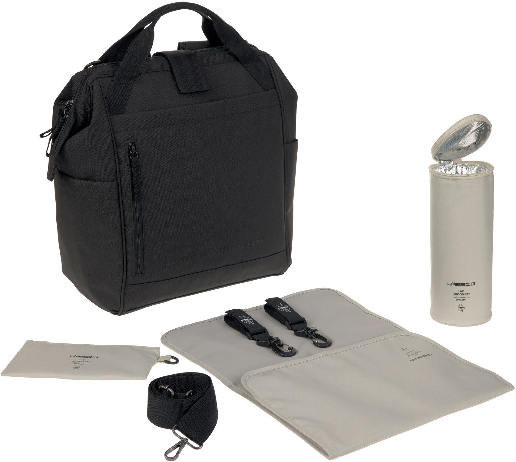 LÄSSIG Wickelrucksack Green Label, Goldie Up Backpack, black, PETA-approved vegan; zum Teil aus recyceltem Material