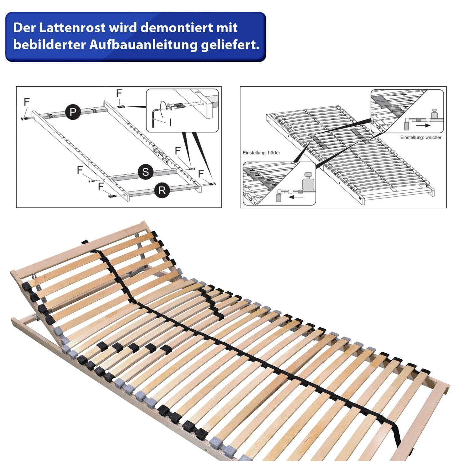 Lattenrost, Coemo, Kopfteil manuell verstellbar, Fußteil nicht verstellbar, ERGO K 80x200 cm, preisgünstige Selbstmontage