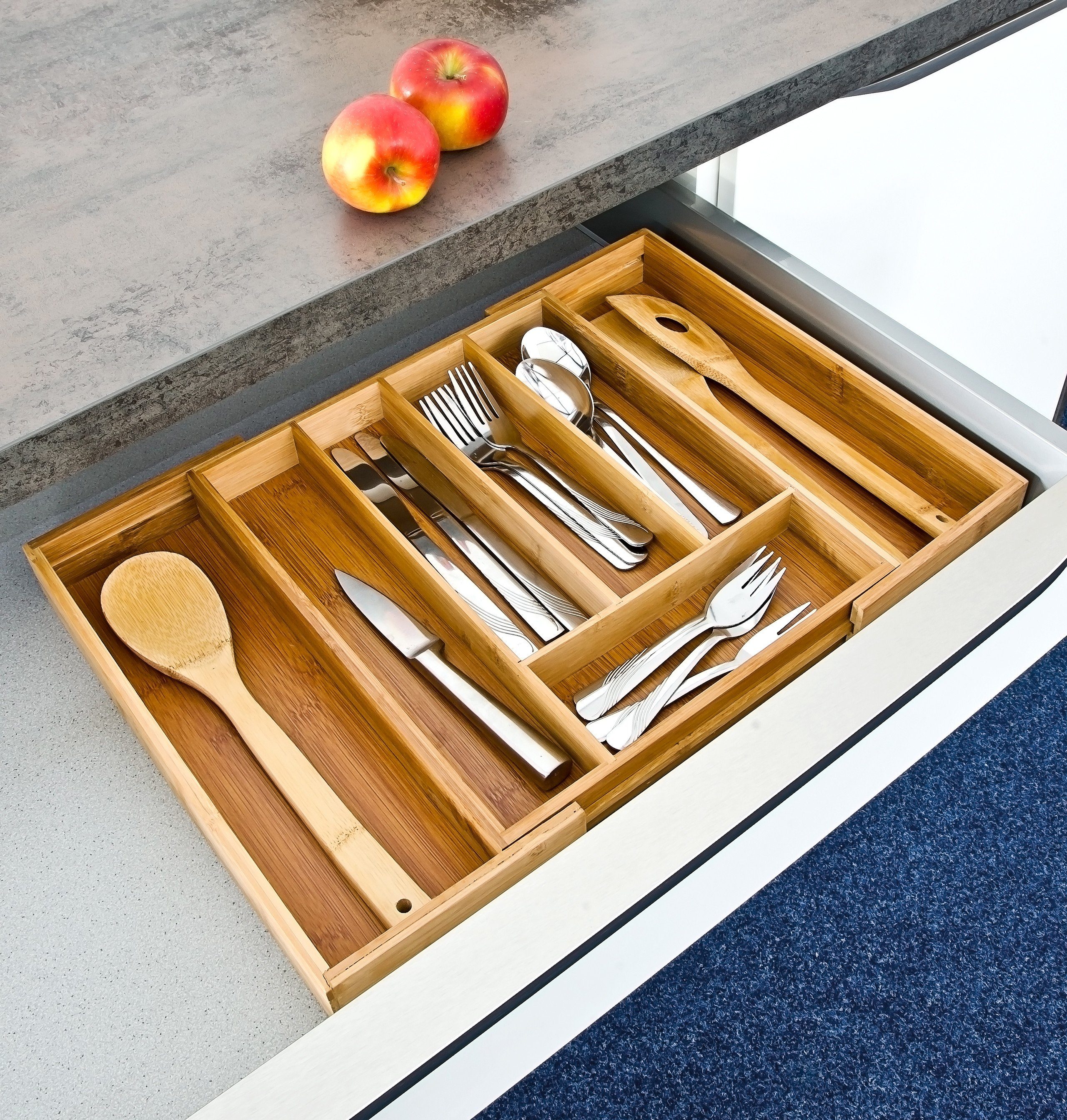 relaxdays Besteckkasten Besteckkasten Bambus 48cm ausziehbar