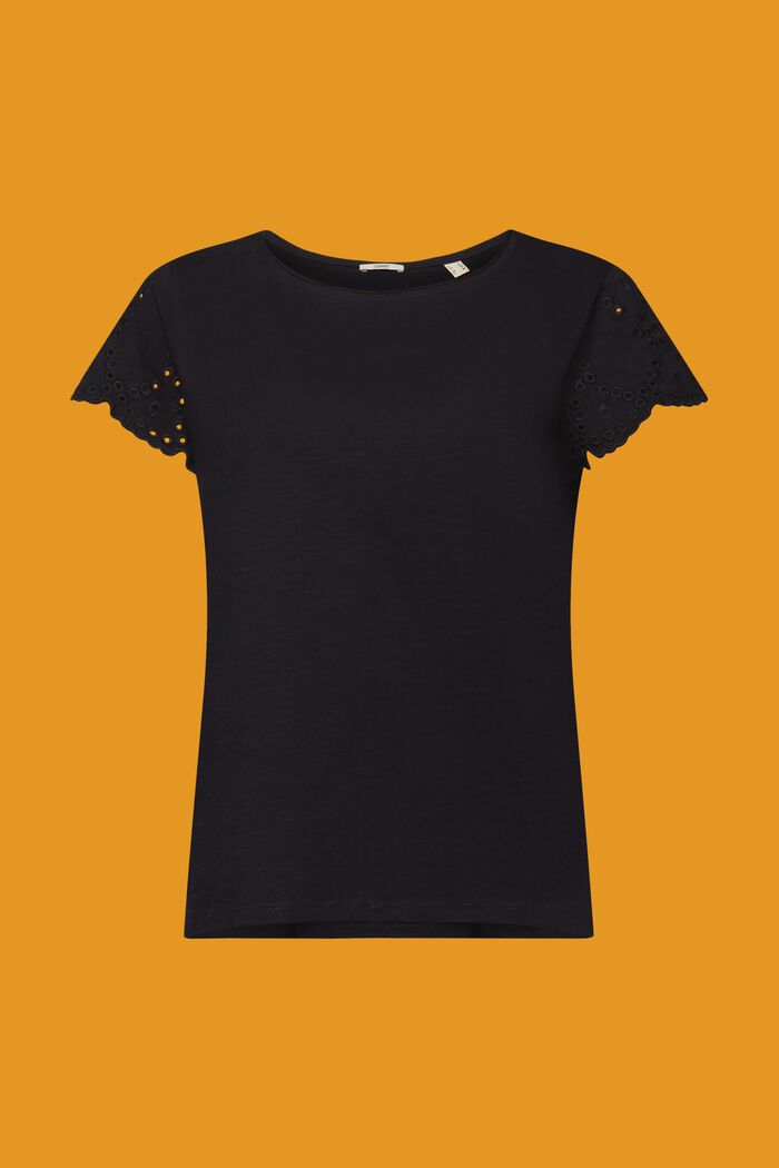 Baumwoll-T-Shirt mit Lochstickerei am Ärmel