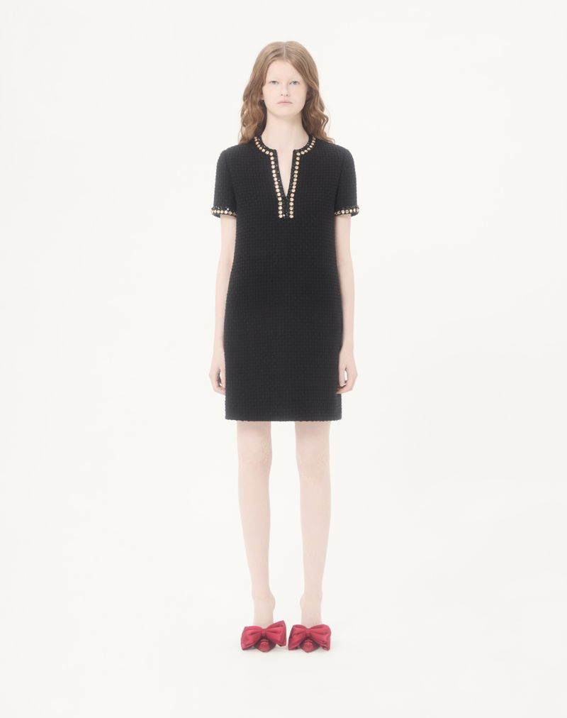 Vestido curto em tweed Canestrello bordado.
