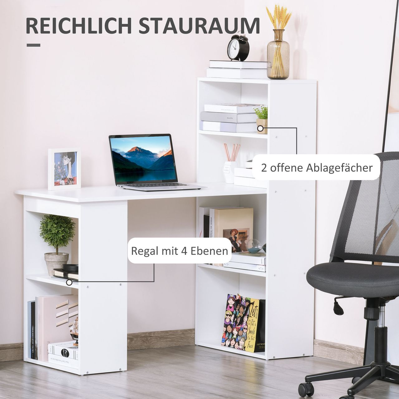 HOMCOM Schreibtisch Esstisch mit Regal Computertisch Arbeitstisch Laptoptisch