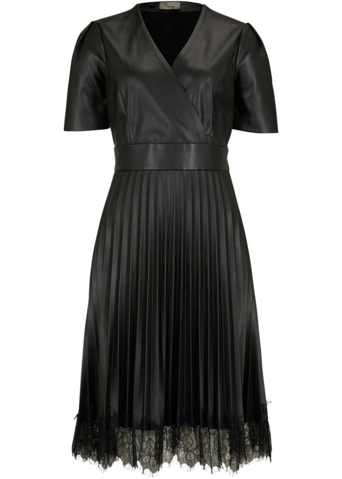 Lederimitat-Kleid mit Spitze
