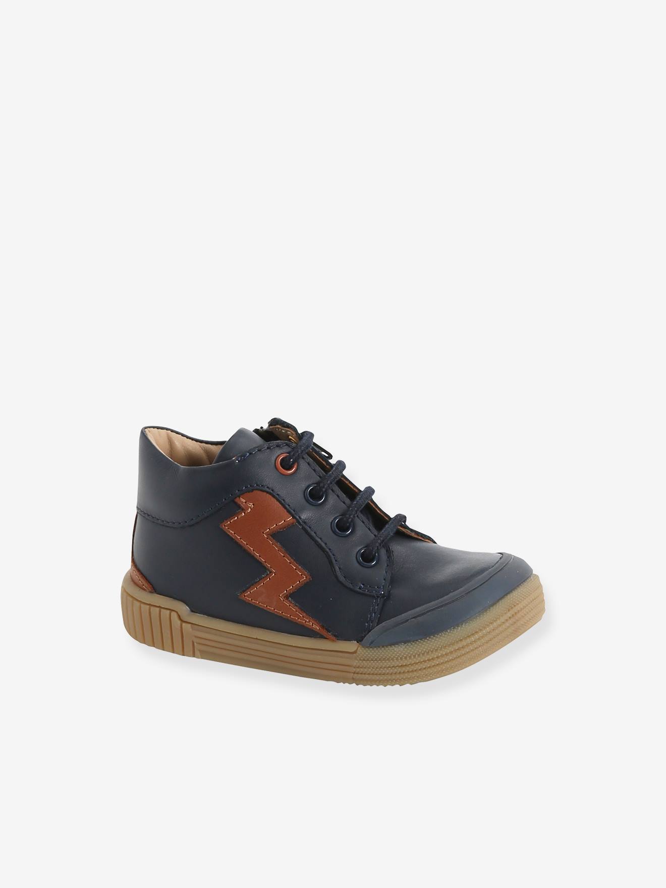 Bottines cuir bébé garçon lacets + glissière marine