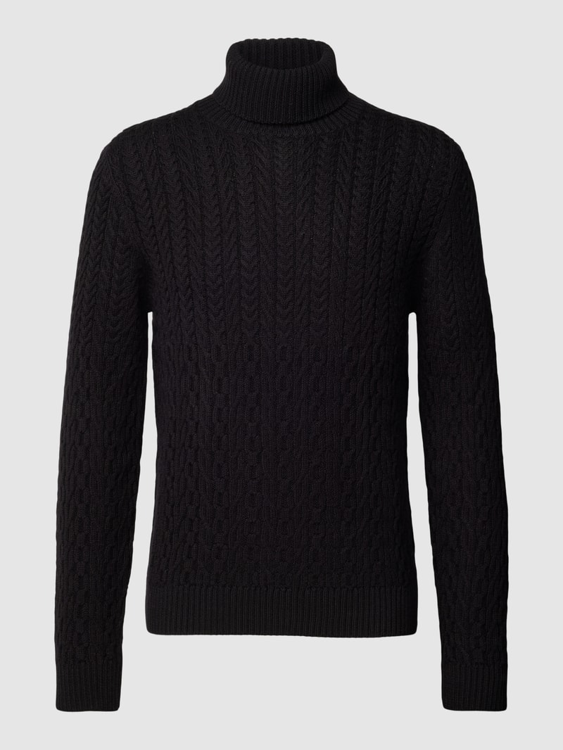 Rollkragenpullover mit Zopfmuster Modell 'Carlon' in schwarz