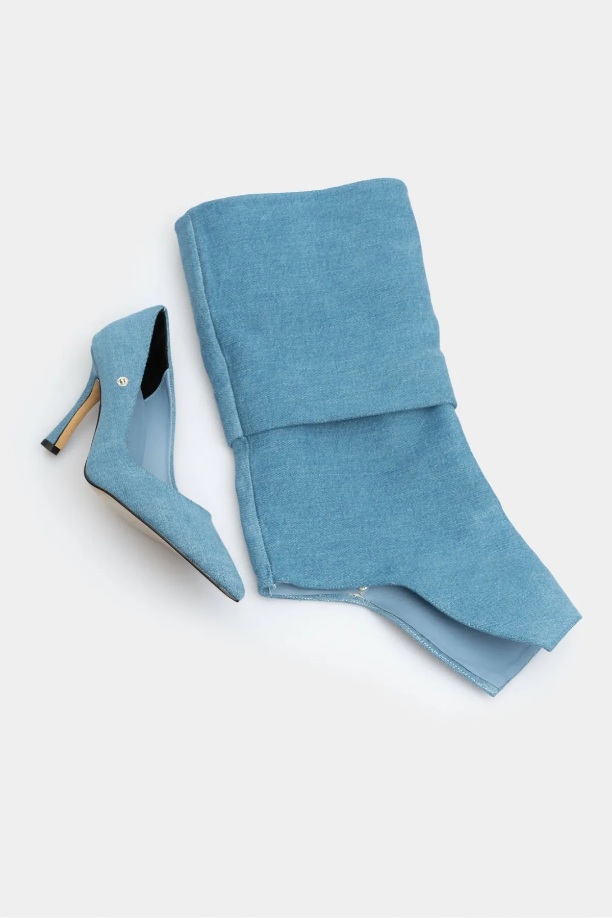 NİŞANTAŞI SHOES  Arline Damen-Stiefel mit Absatz in Denim-Farbe mit spitzer Zehenpartie